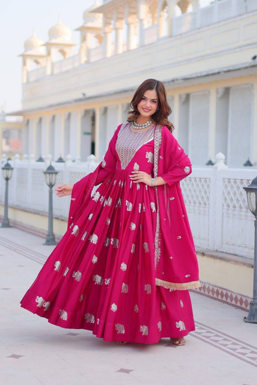 Pink georgette embroidered Veronika designer Anarkali gown