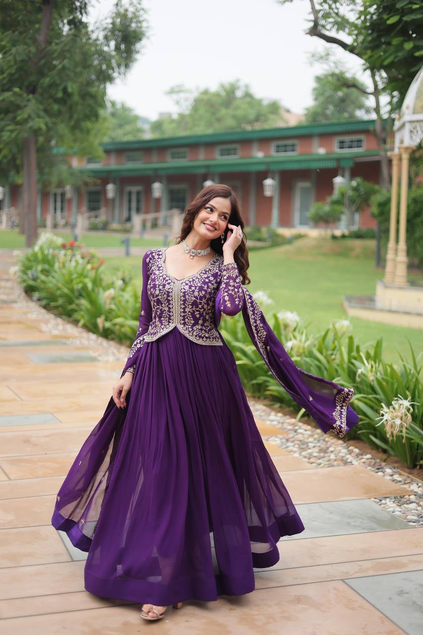 Purple georgette embroidered Parthavi designer Anarkali gown