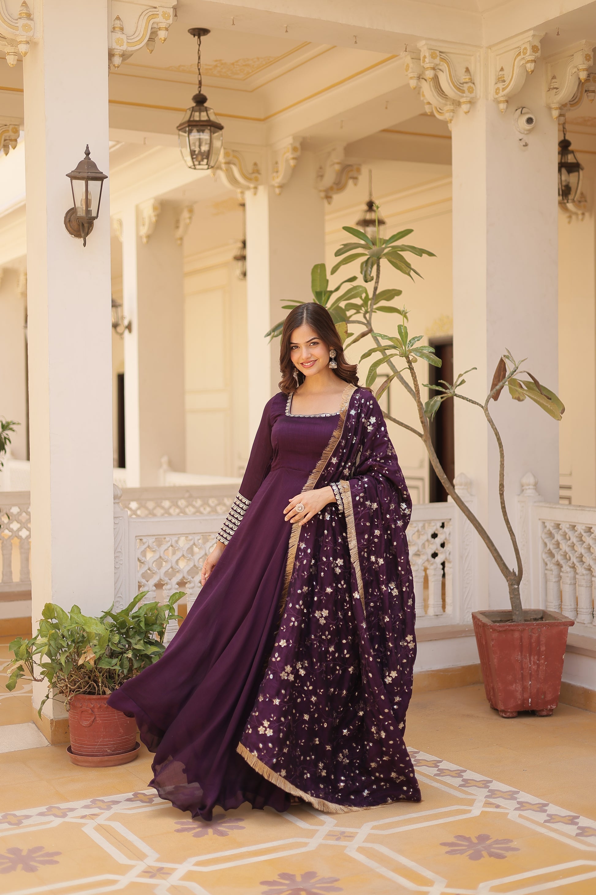 Purple Vichitra silk Aparajita designer Anarkali gown