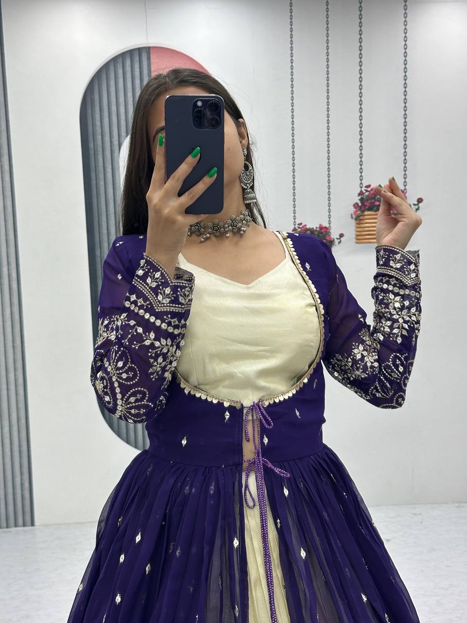 Tulika navy blue Cosmos silk lehenga choli with heavy thread and sequins work with shrug
