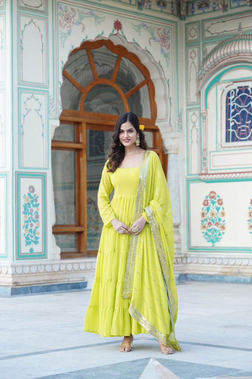 Dakshayani green georgette anarkali gown set