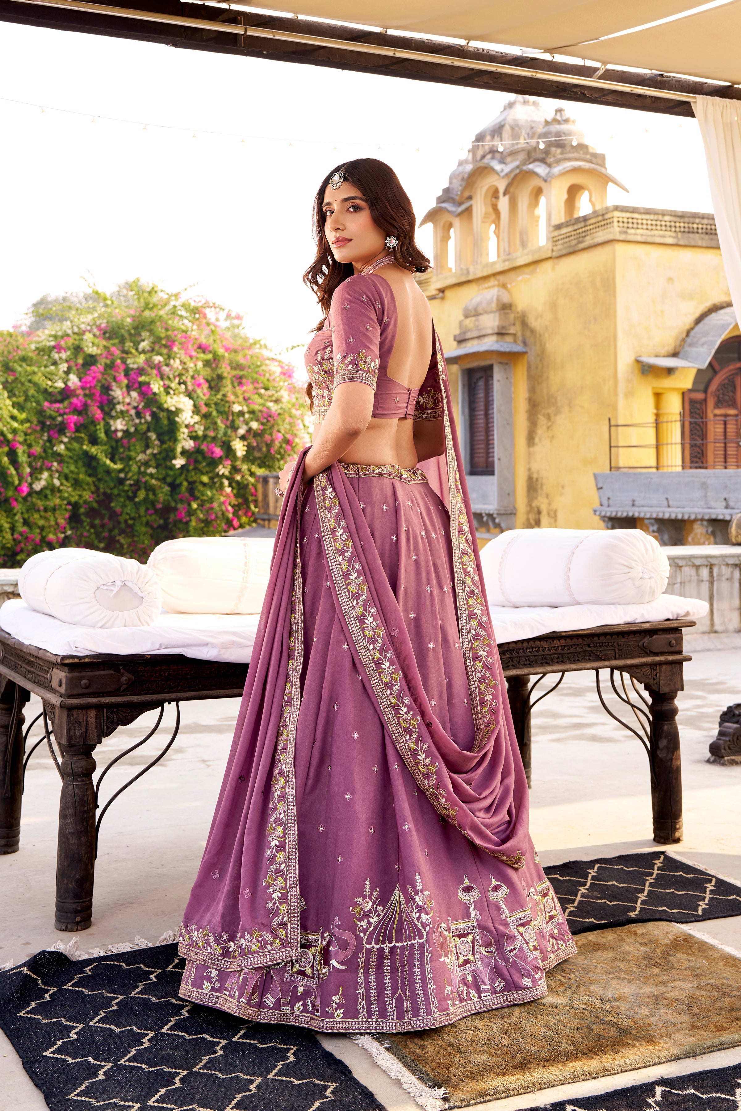 Zarakh lavender crush silk lehenga choli with sequins and thread embroidery work