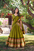 Green pure Chanderi lehenga choli with zari weaving work and dupatta