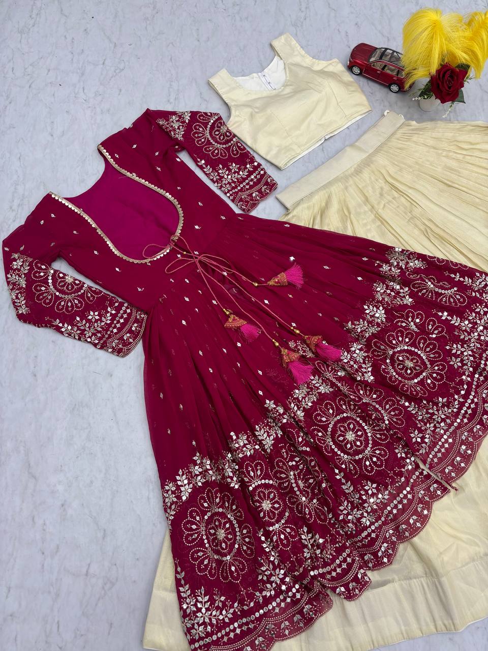 Tulika pink Cosmos silk lehenga choli with heavy thread and sequins work with shrug