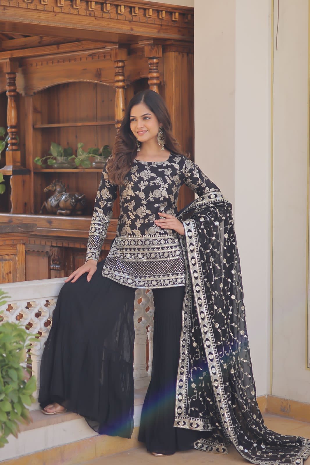 Rambha viscose jacquard sequins kurti sharara set