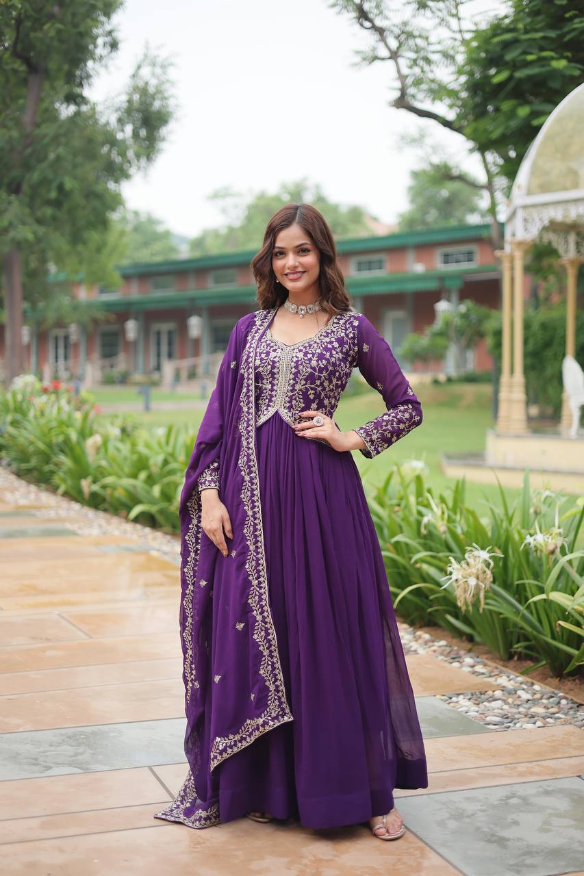 Purple georgette embroidered Parthavi designer Anarkali gown
