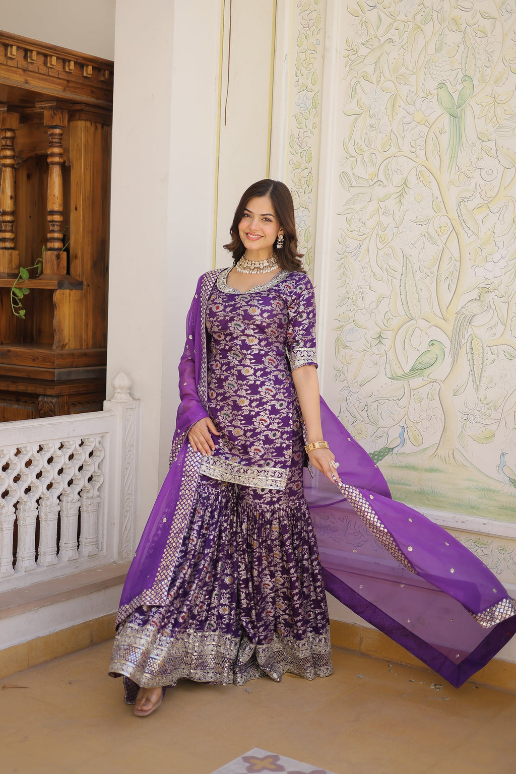 Wine viscose embroidered Krishnapriya designer gharara suit