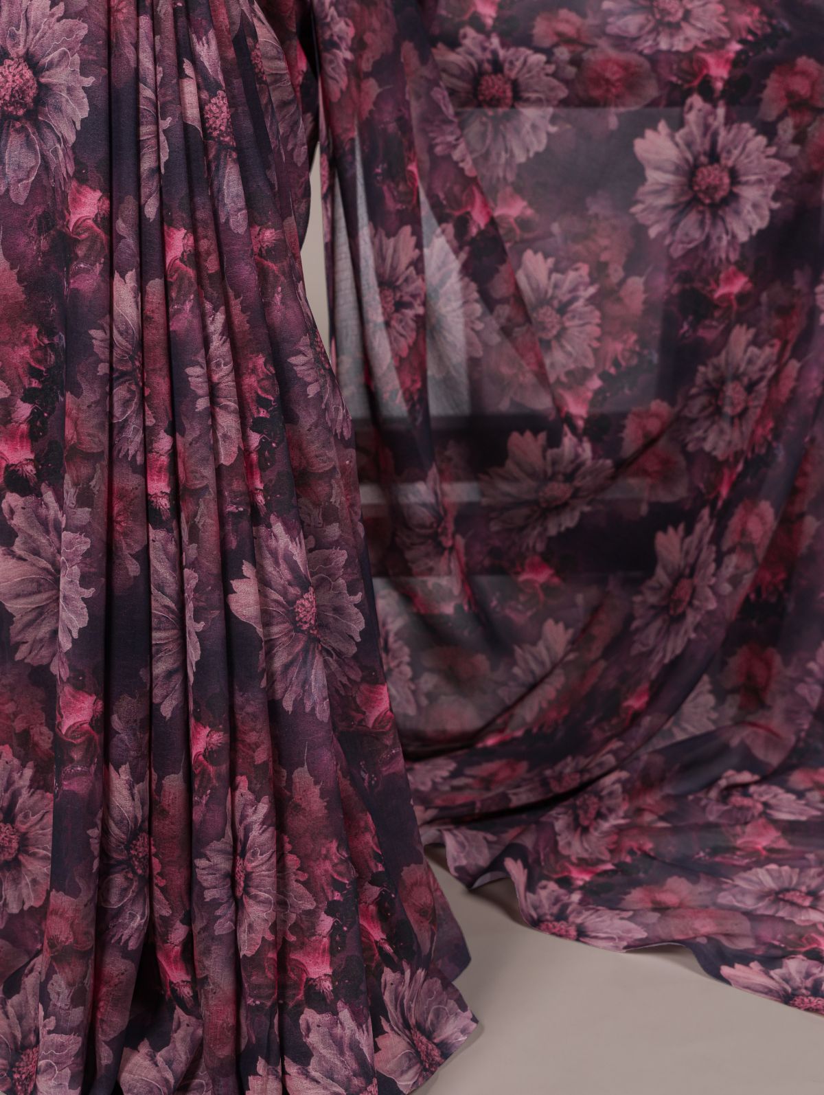 Onion pink weightless marble floral print saree with unstitched blouse