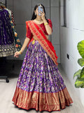 Purple Kalamkari soft dola silk half saree lehenga with embroidered dupatta