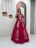 Mani pink vichitra silk crop top peacock design lehenga with embroidered shrug
