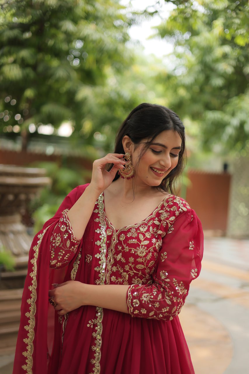 Pink embroidered Jiyanshi designer Anarkali gown