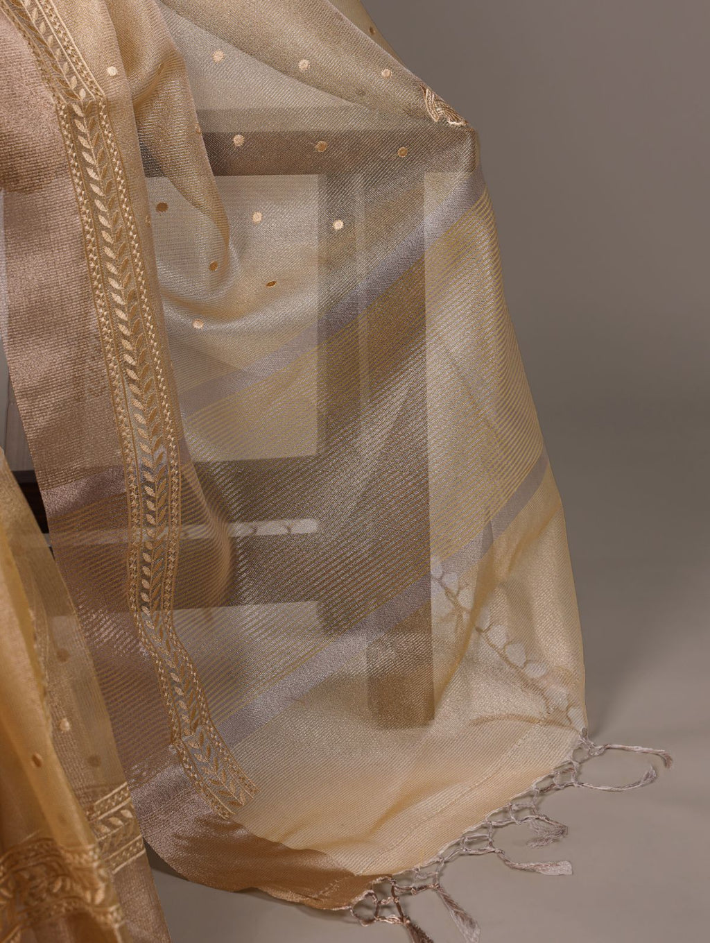 Yellow poly shimmer thread embroidered saree with unstitched blouse