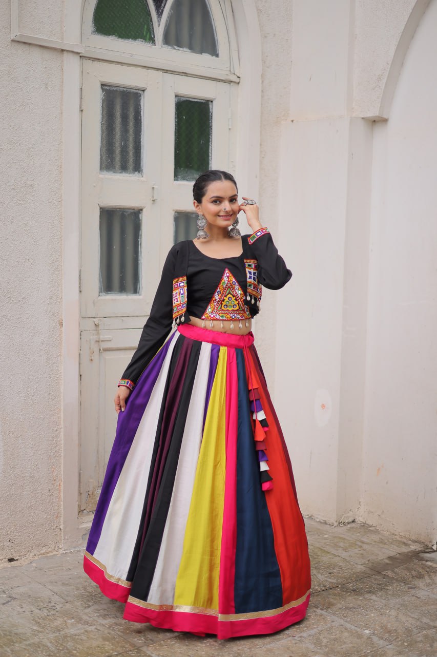 Multicolor pure rayon navratri lehenga choli with koti style blouse