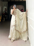 Aanvi off white vichitra silk embroidered kurti sharara set