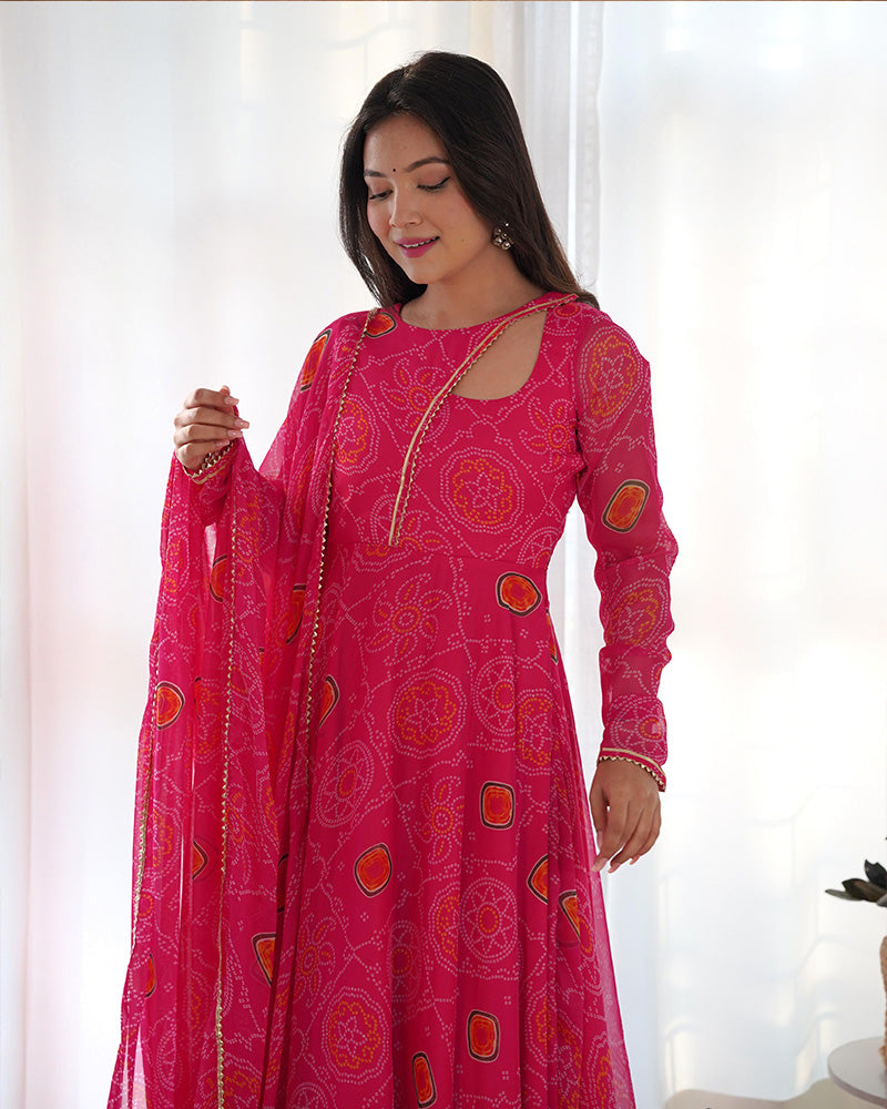 Kaveri pink printed chiffon anarkali set