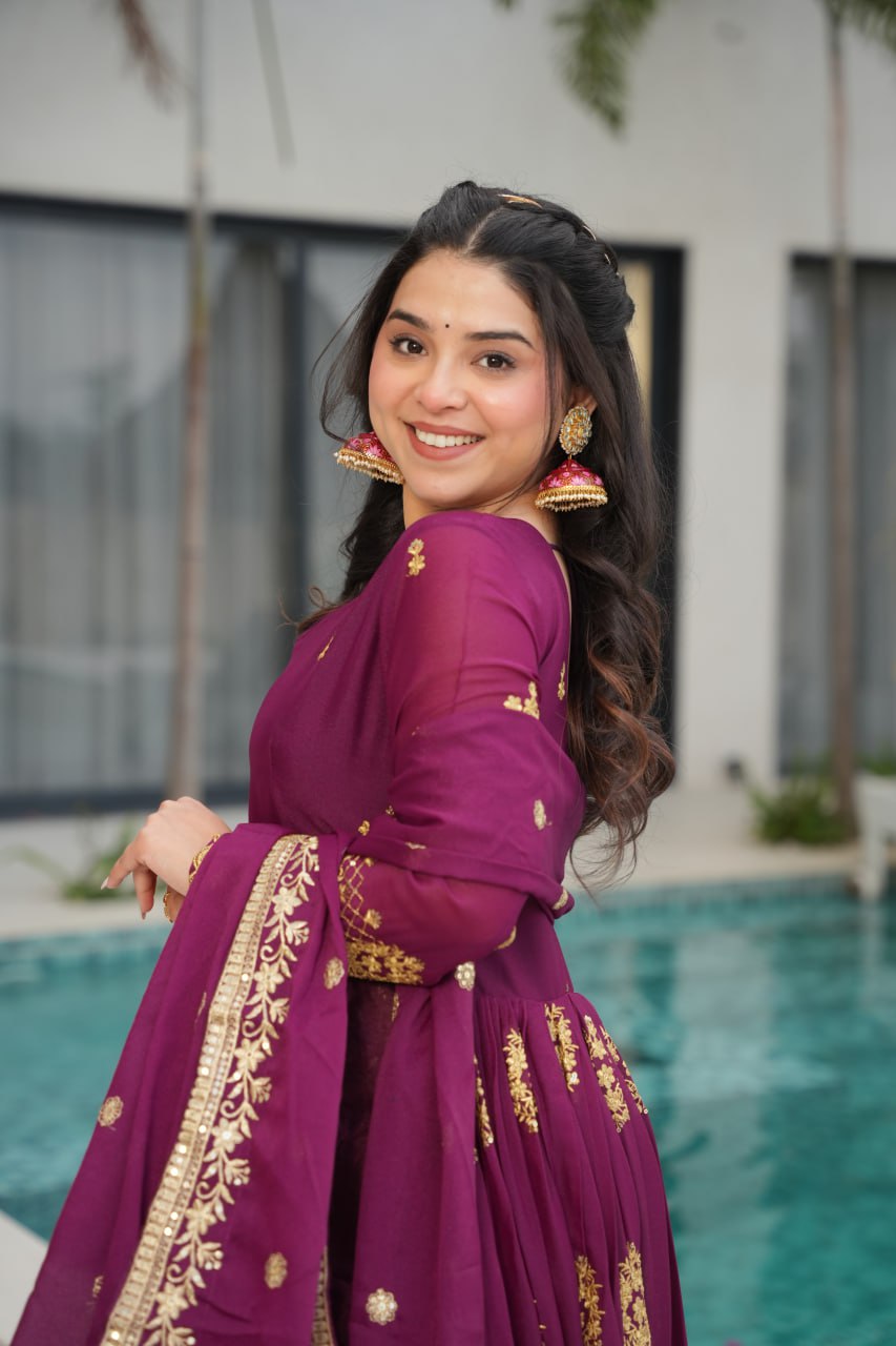 Rudrika purple georgette embroidery gown