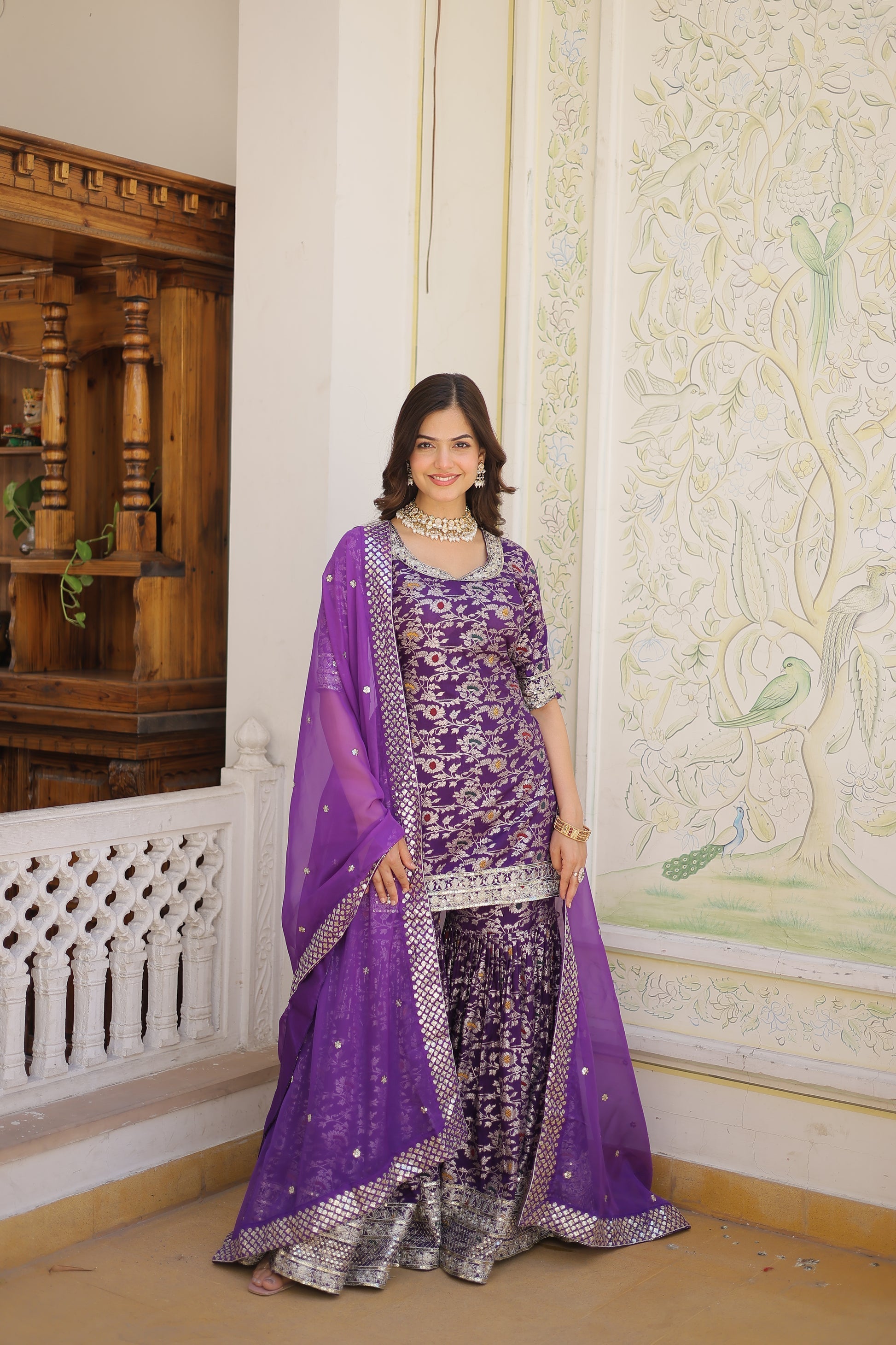 Wine viscose embroidered Krishnapriya designer gharara suit