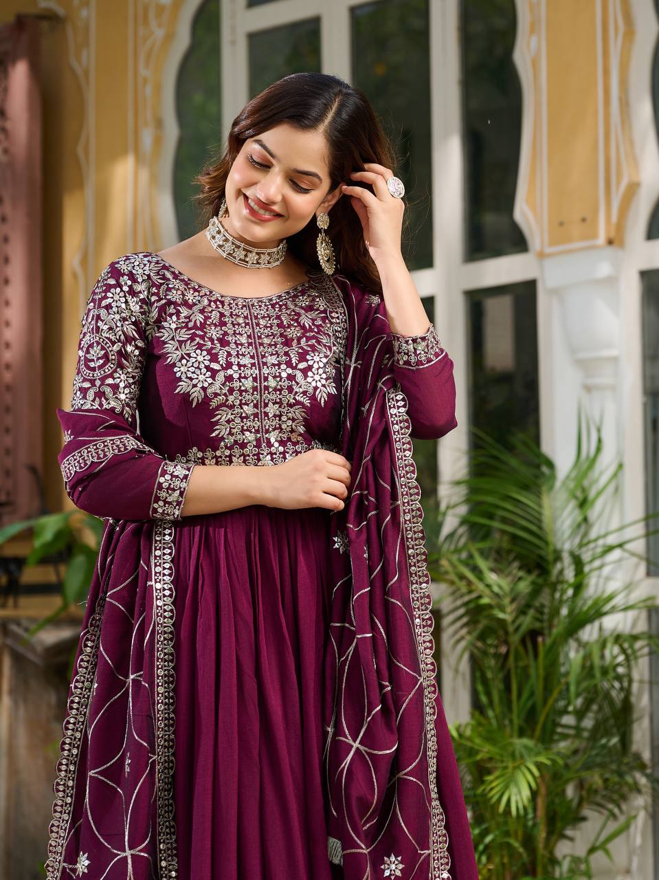 Piya wine Vichitra silk gown with sequins embroidery and dupatta