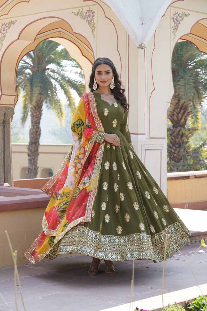 Padmini georgette green embroidery anarkali gown set