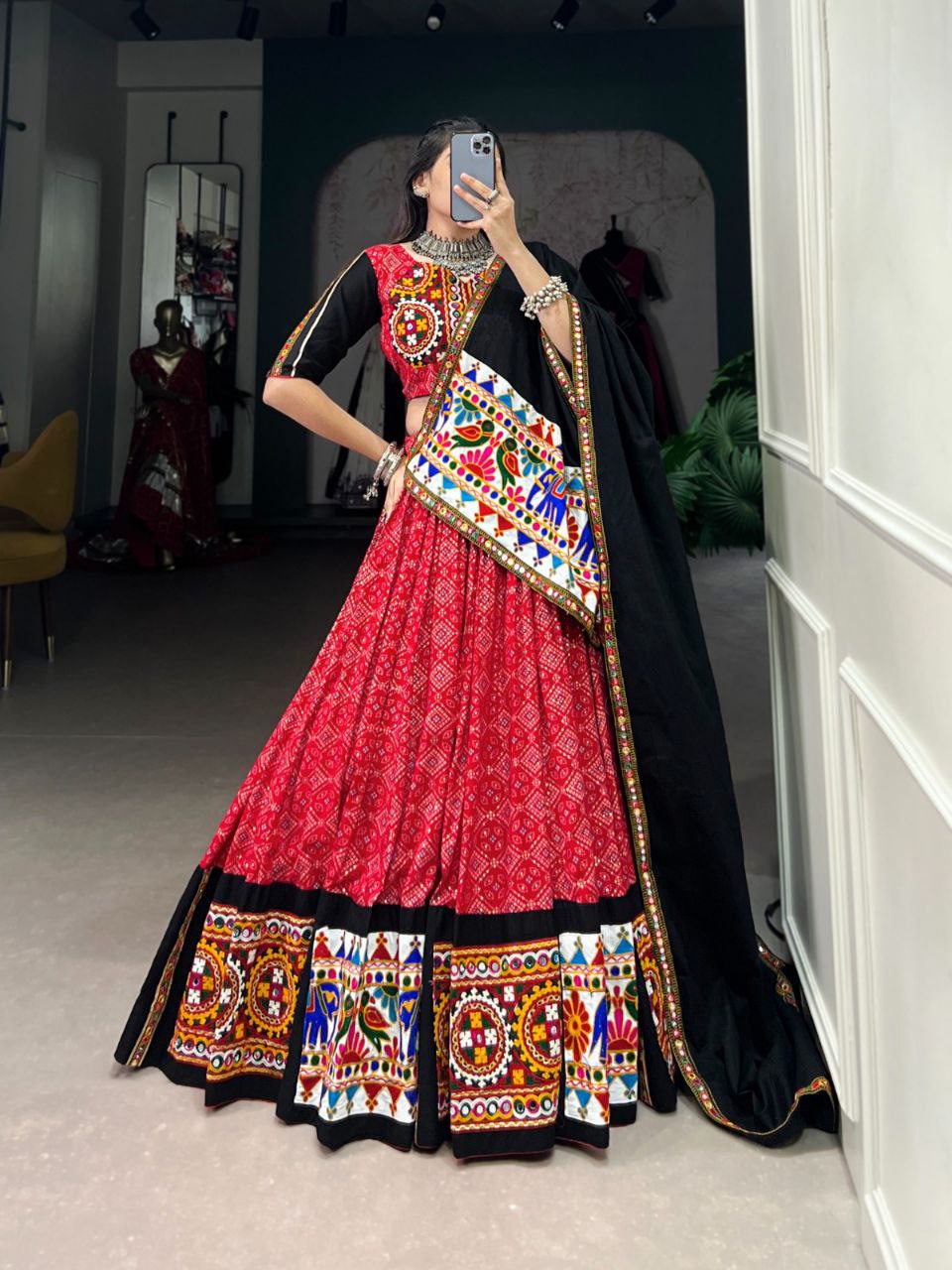 Black festive wear rayon lehenga choli with mirror embroidery
