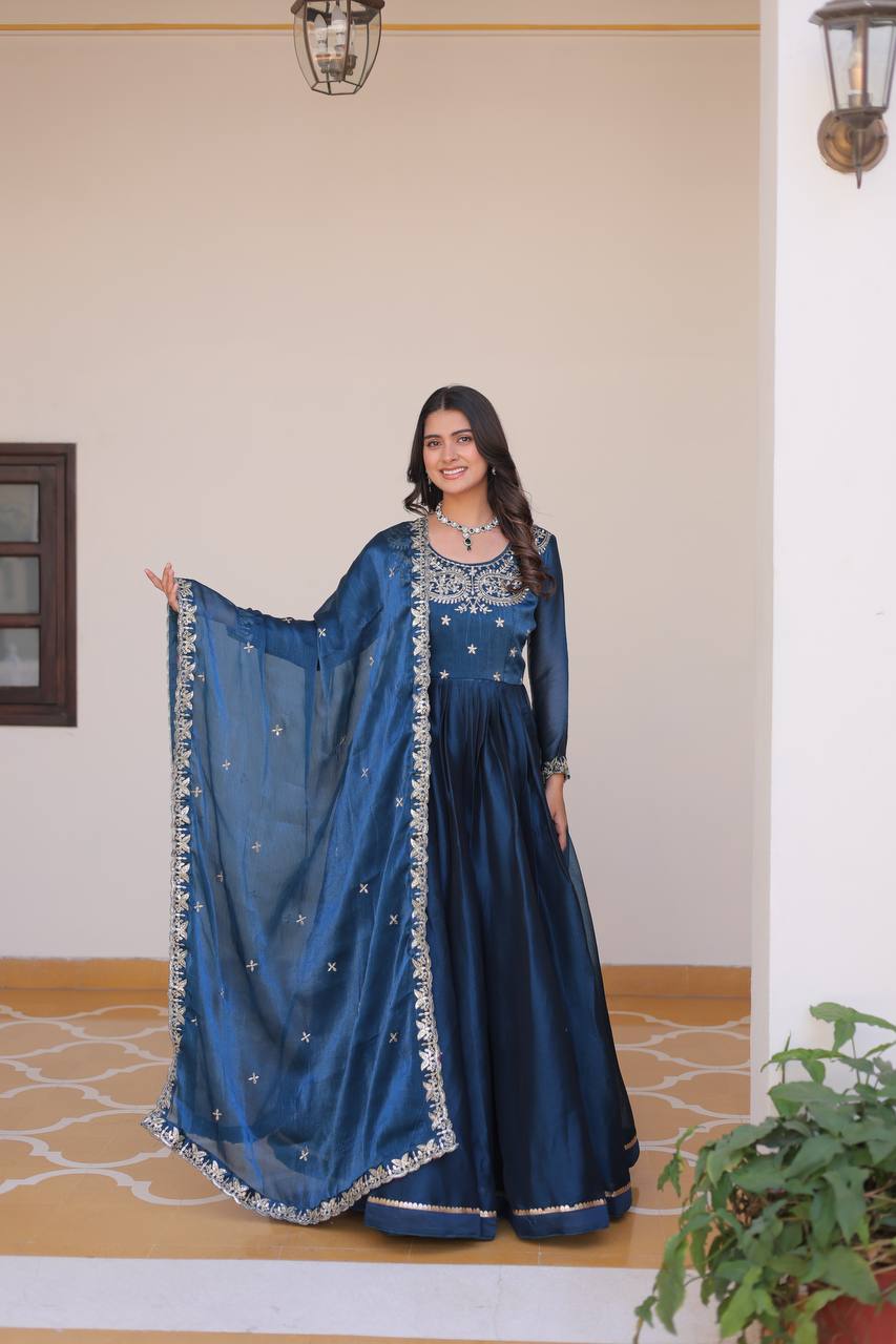 Siddhika pure Burberry silk embroidered gown set