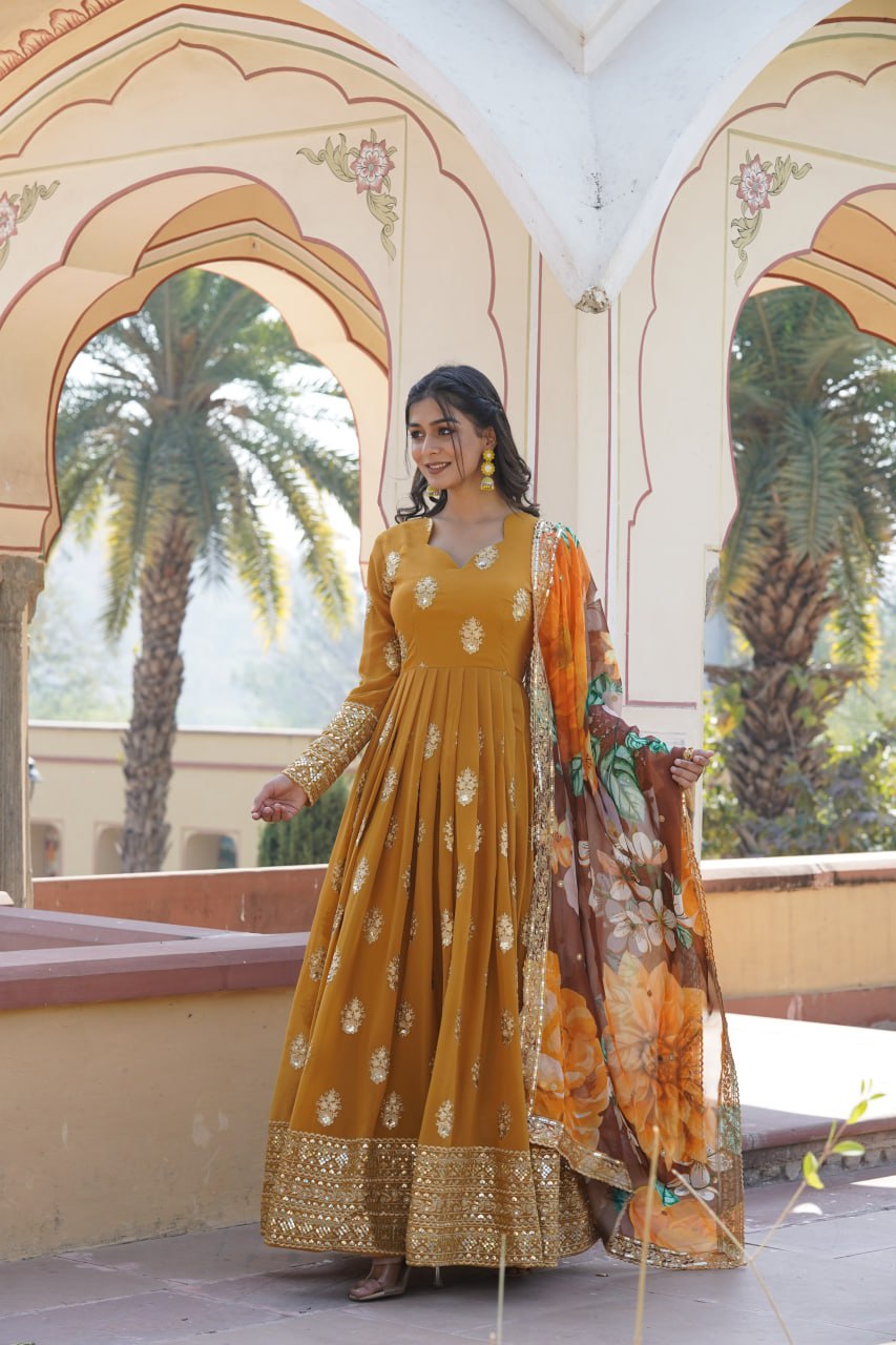 Padmini georgette yellow embroidery anarkali gown set