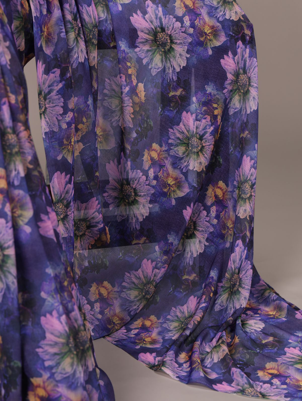 Purple weightless marble floral print saree with unstitched blouse