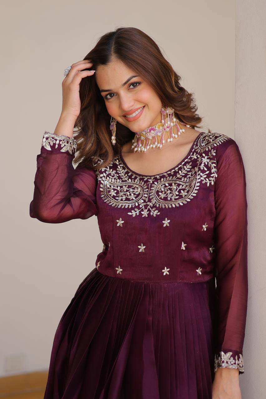 Siddhika pure Burberry silk embroidered gown set