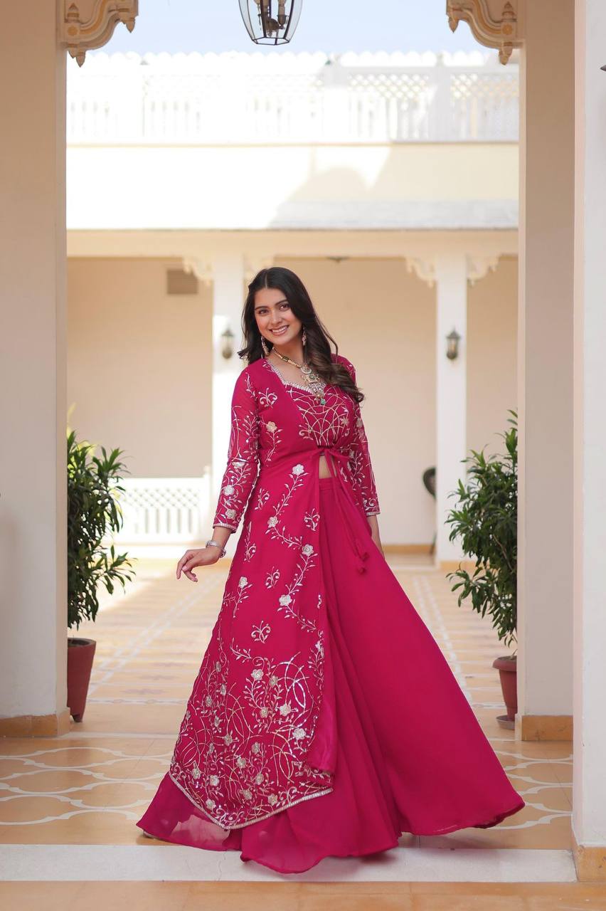 Georgette embroidered Aanshi designer shrug outfit set