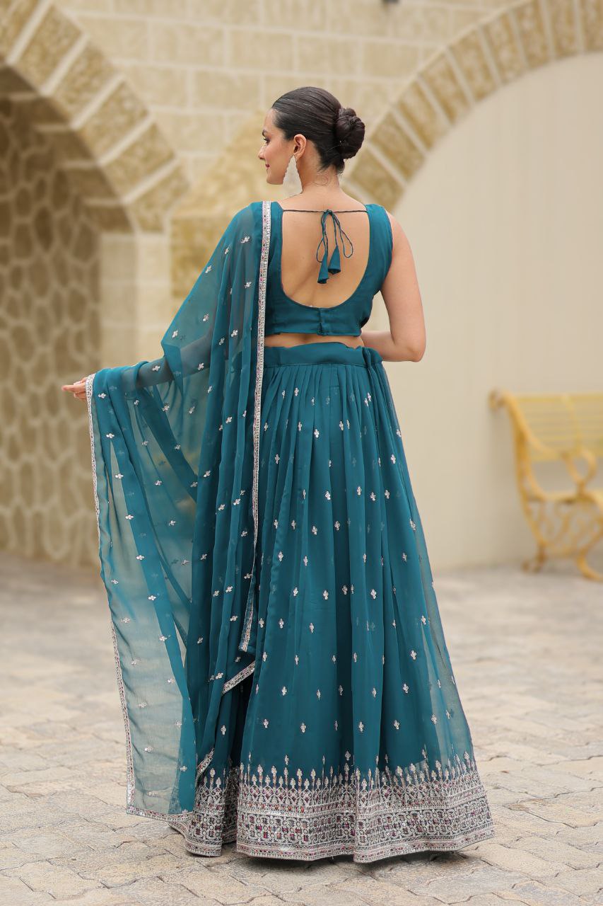 Faux georgette sequins embroidered Avira designer lehenga