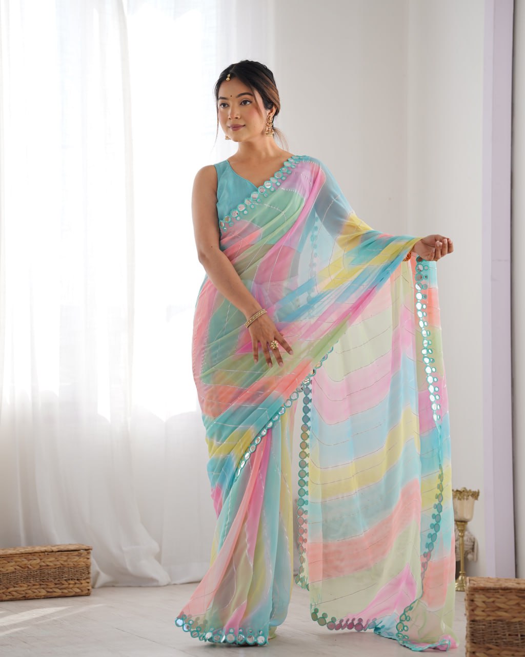 Multicolor georgette mirror work Isha designer saree