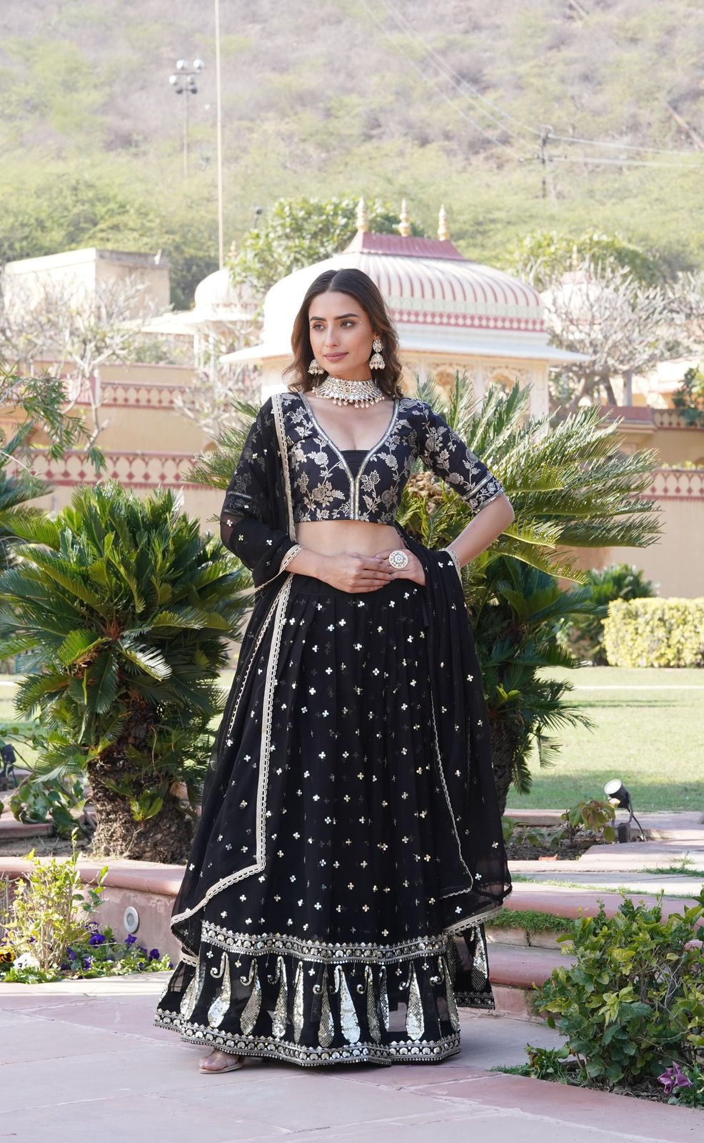 Vrinda black sequins embroidered lehenga set