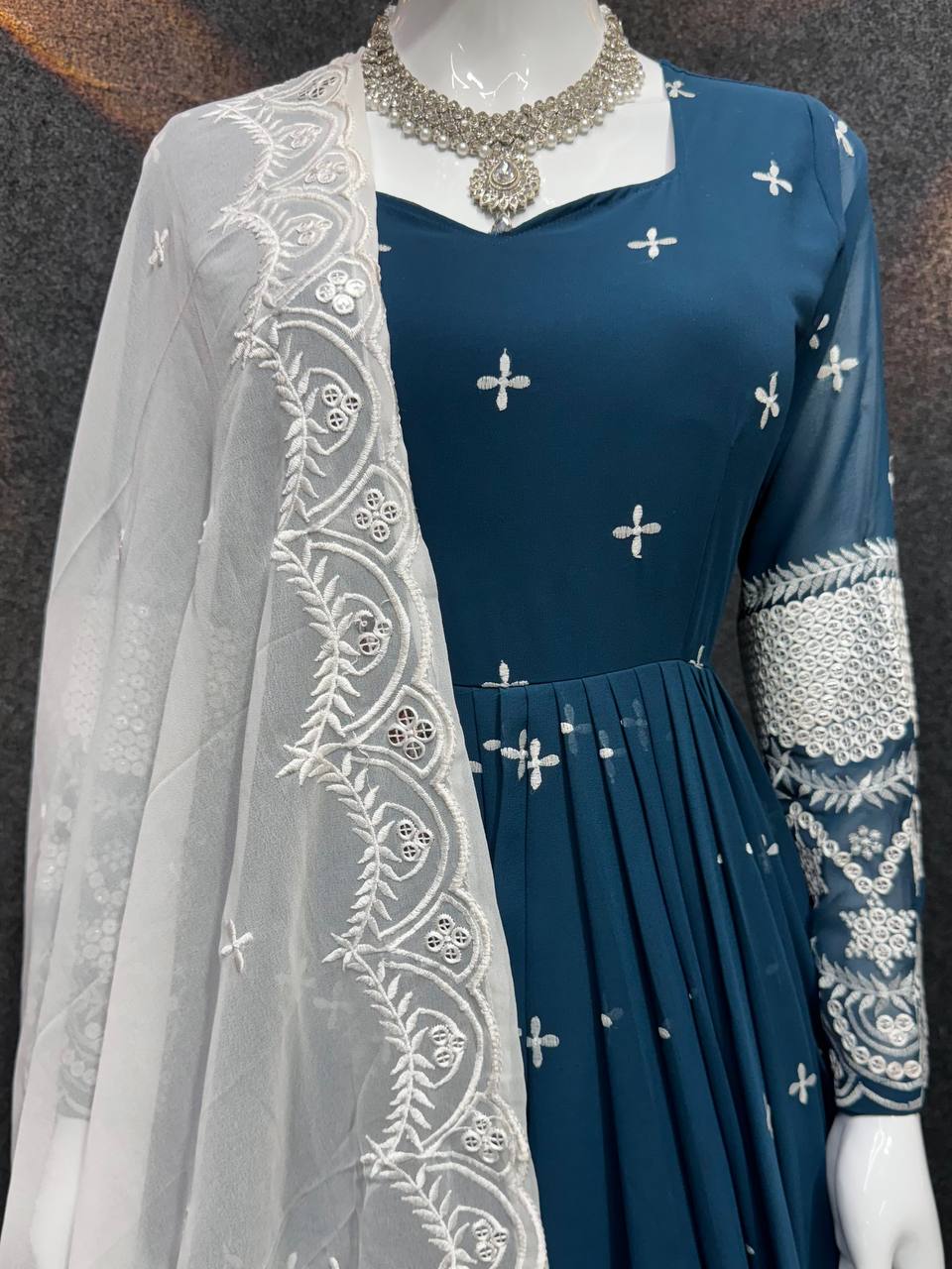 Blue georgette embroidered Nivriti designer Anarkali suit