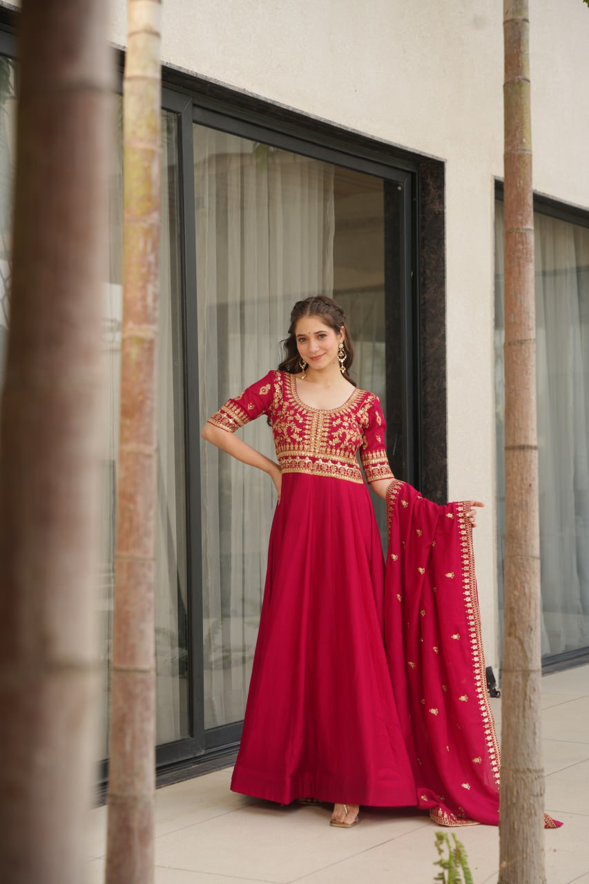 Aadishri pink silk sequins embroidered gown