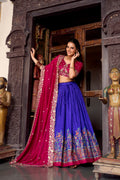 Pink tussar silk foil print lehenga choli with embroidered dupatta