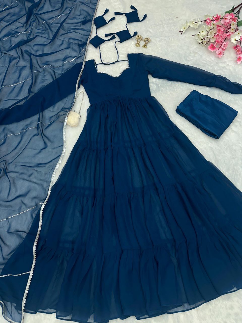 Blue georgette flared Mihika designer Anarkali suit