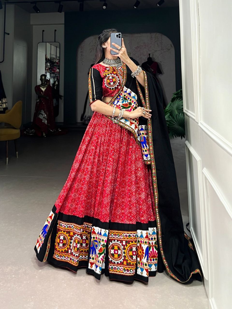 Black festive wear rayon lehenga choli with mirror embroidery