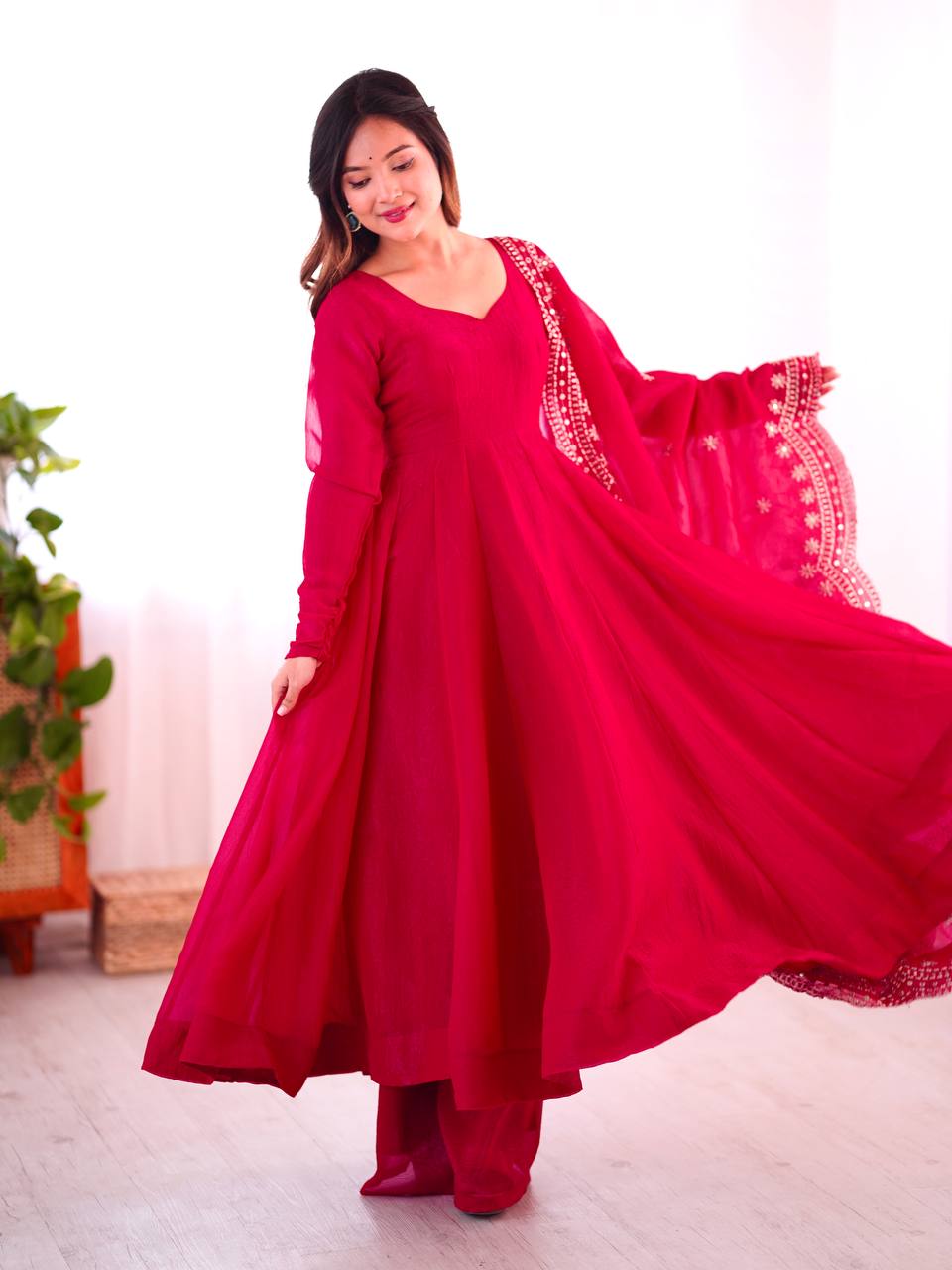 Pink Fandy silk Tiya designer Anarkali suit