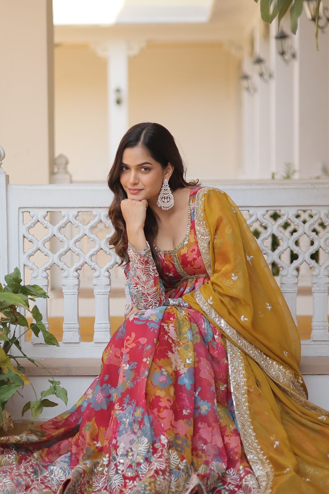 Matrika Pink Georgette Embroidered Anarkali Gown Set