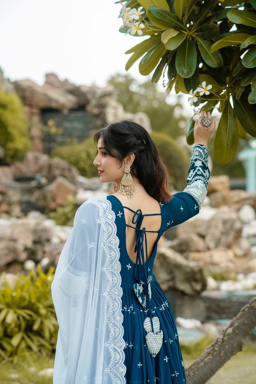 Blue georgette embroidered Nivriti designer Anarkali suit