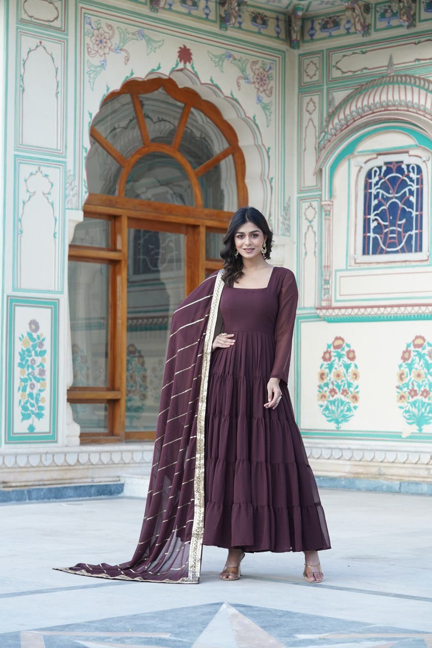 Dakshayani Brown Georgette Anarkali Gown Set