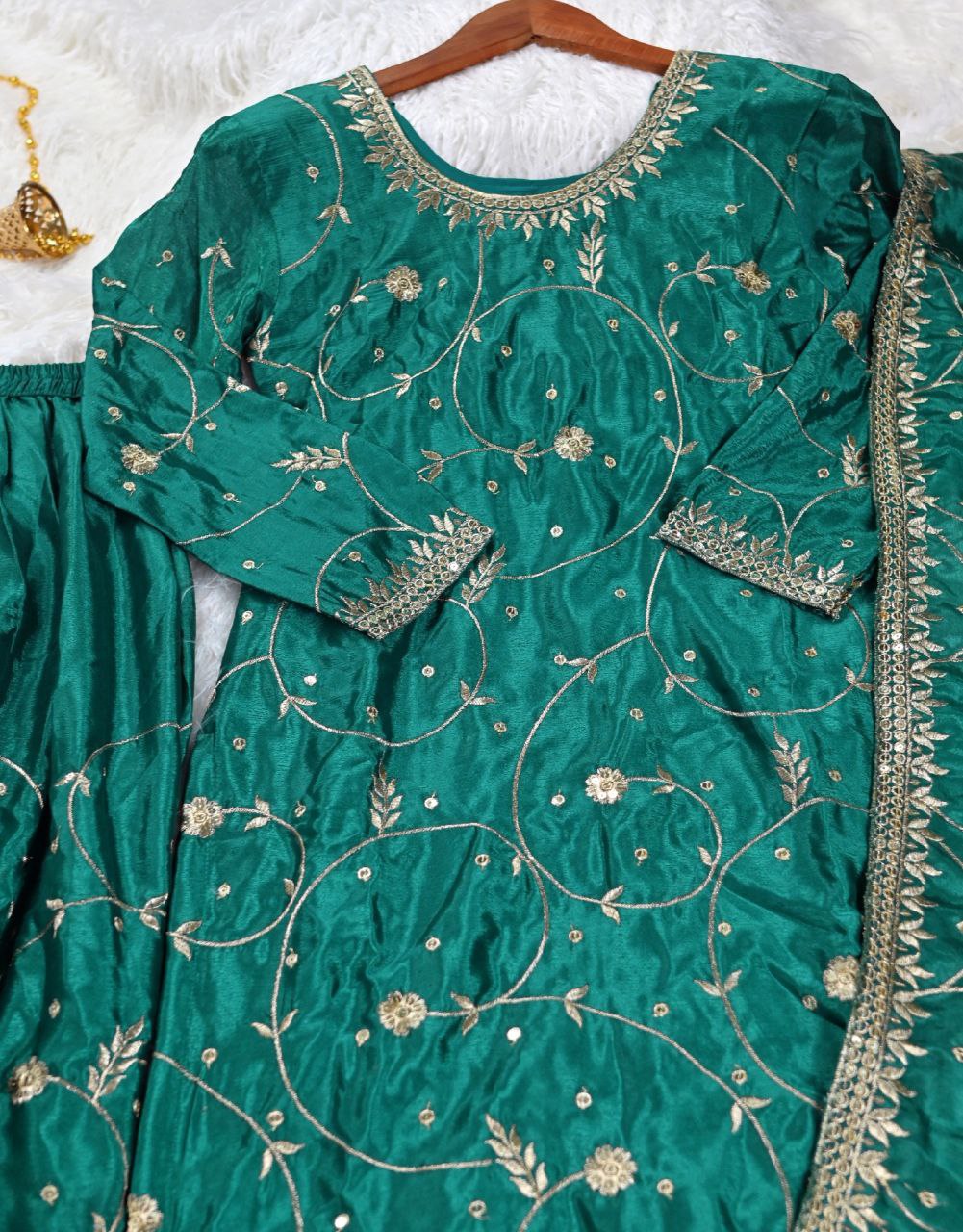 Teal chinon embroidered Keisha designer sharara suit