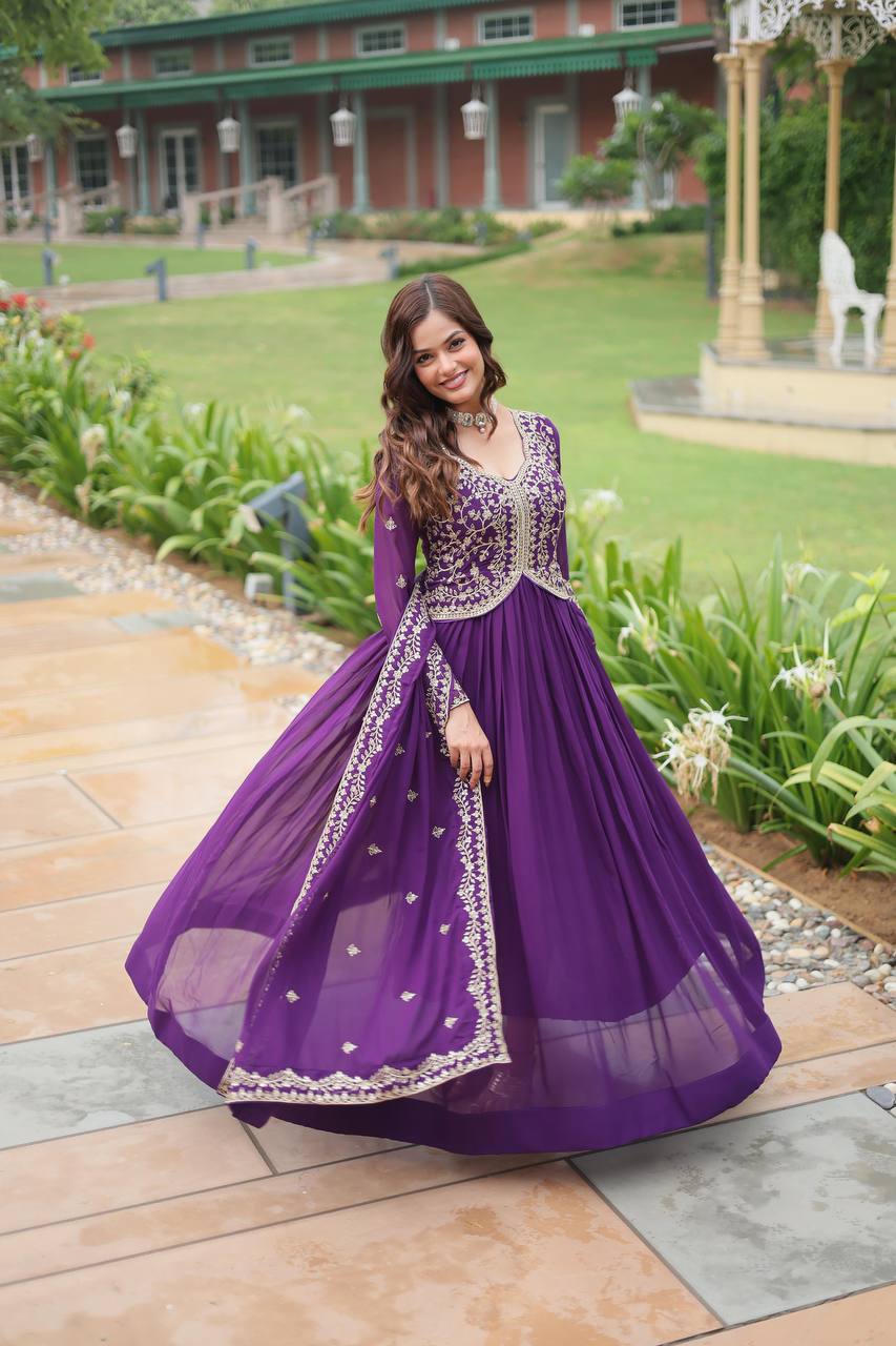 Purple georgette embroidered Parthavi designer Anarkali gown