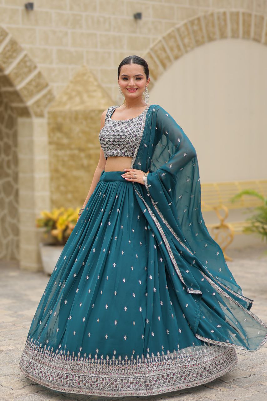 Faux georgette sequins embroidered Avira designer lehenga