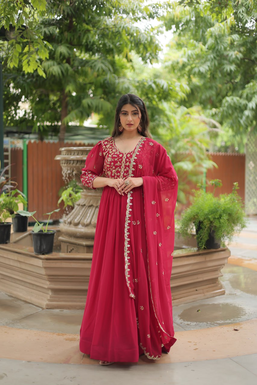 Pink embroidered Jiyanshi designer Anarkali gown