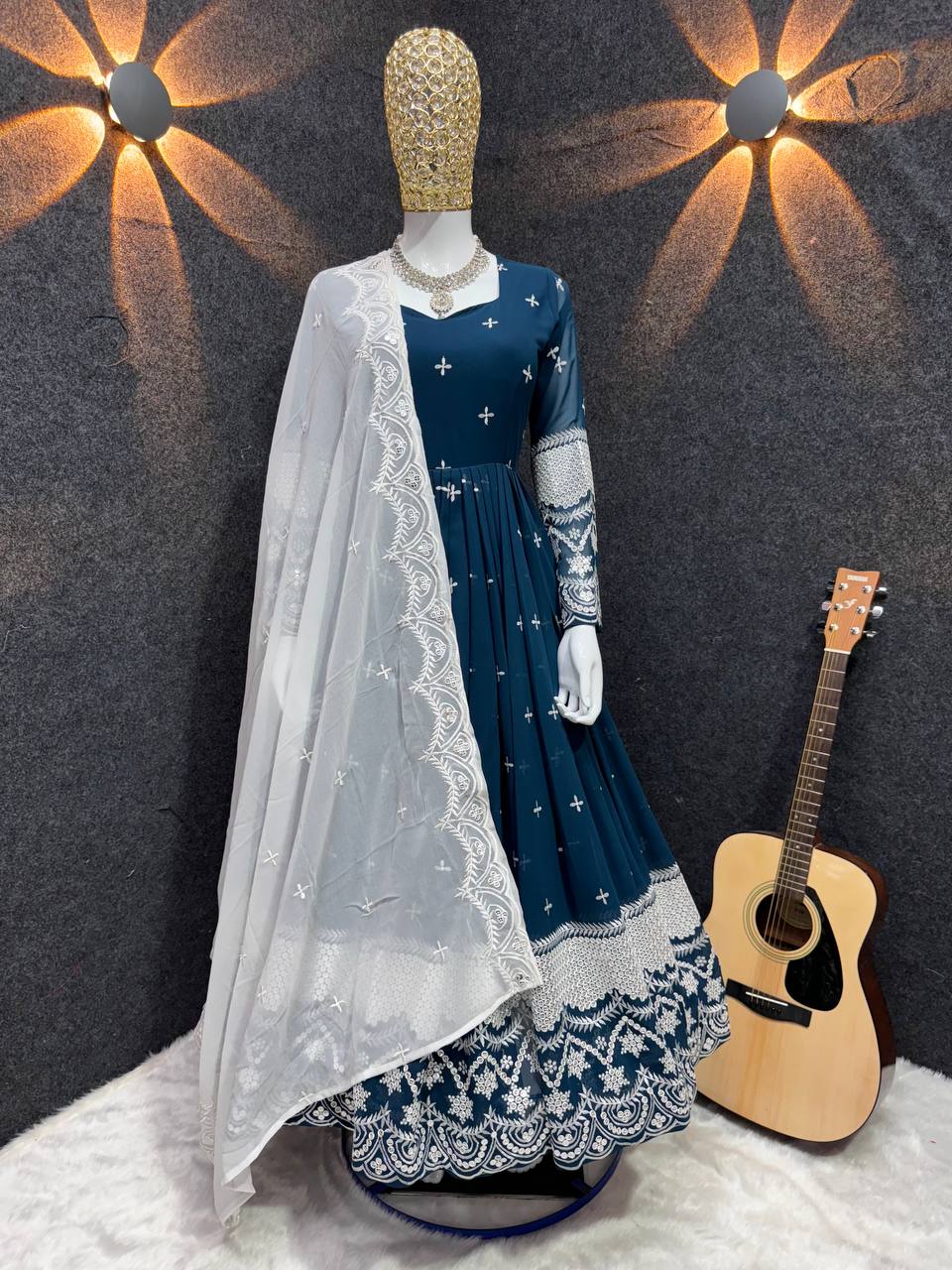 Blue georgette embroidered Nivriti designer Anarkali suit