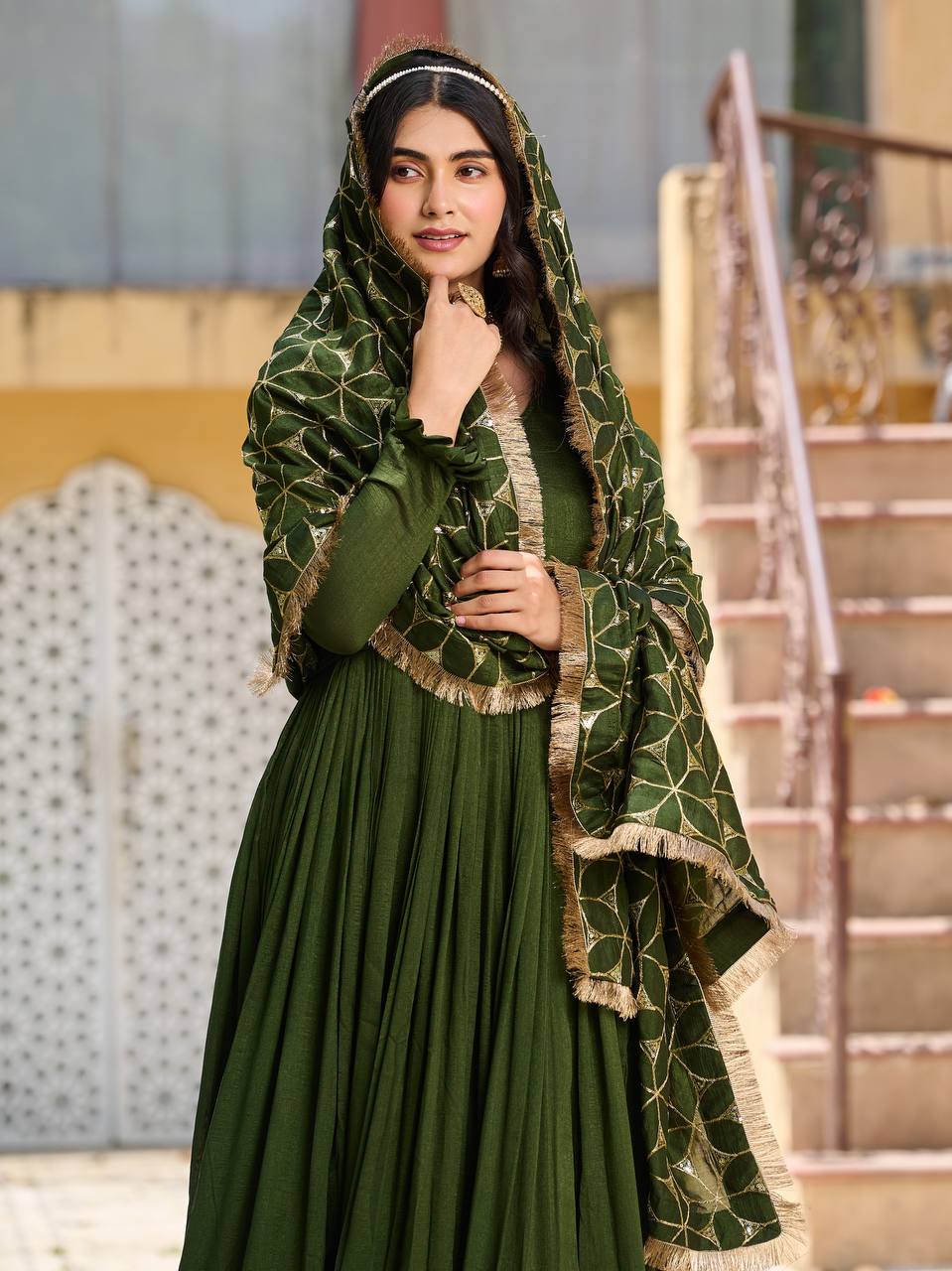 Pragnika Pure Silk Embroidered Gown with Dupatta