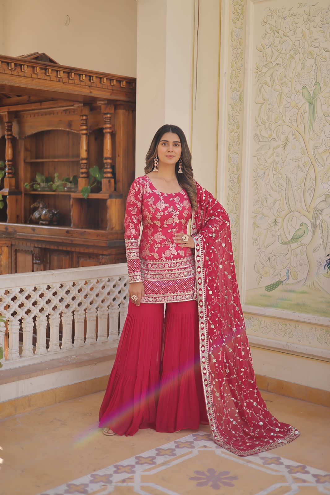 Rambha viscose jacquard sequins kurti sharara set