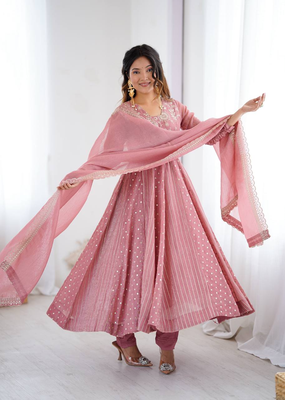 Peach festive wear embroidered Anarkali suit for women