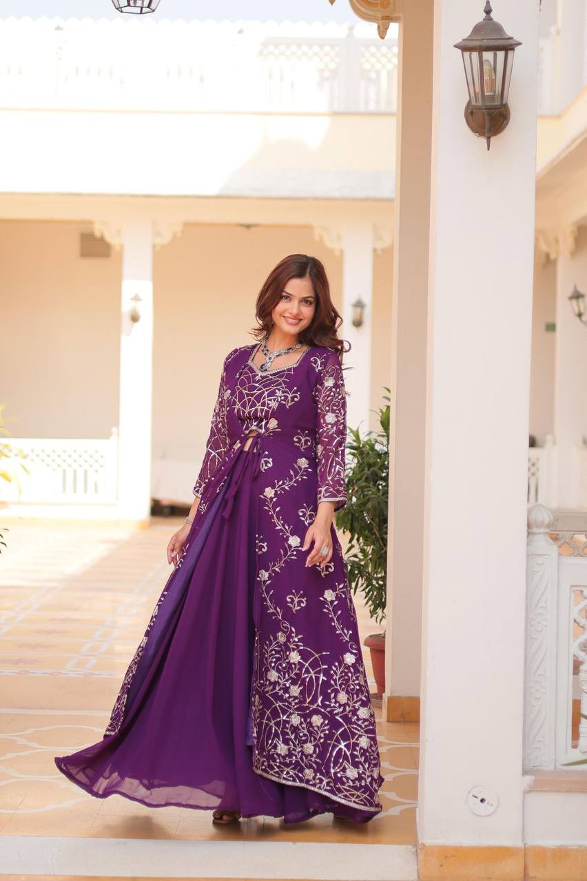 Georgette embroidered Aanshi designer shrug outfit set